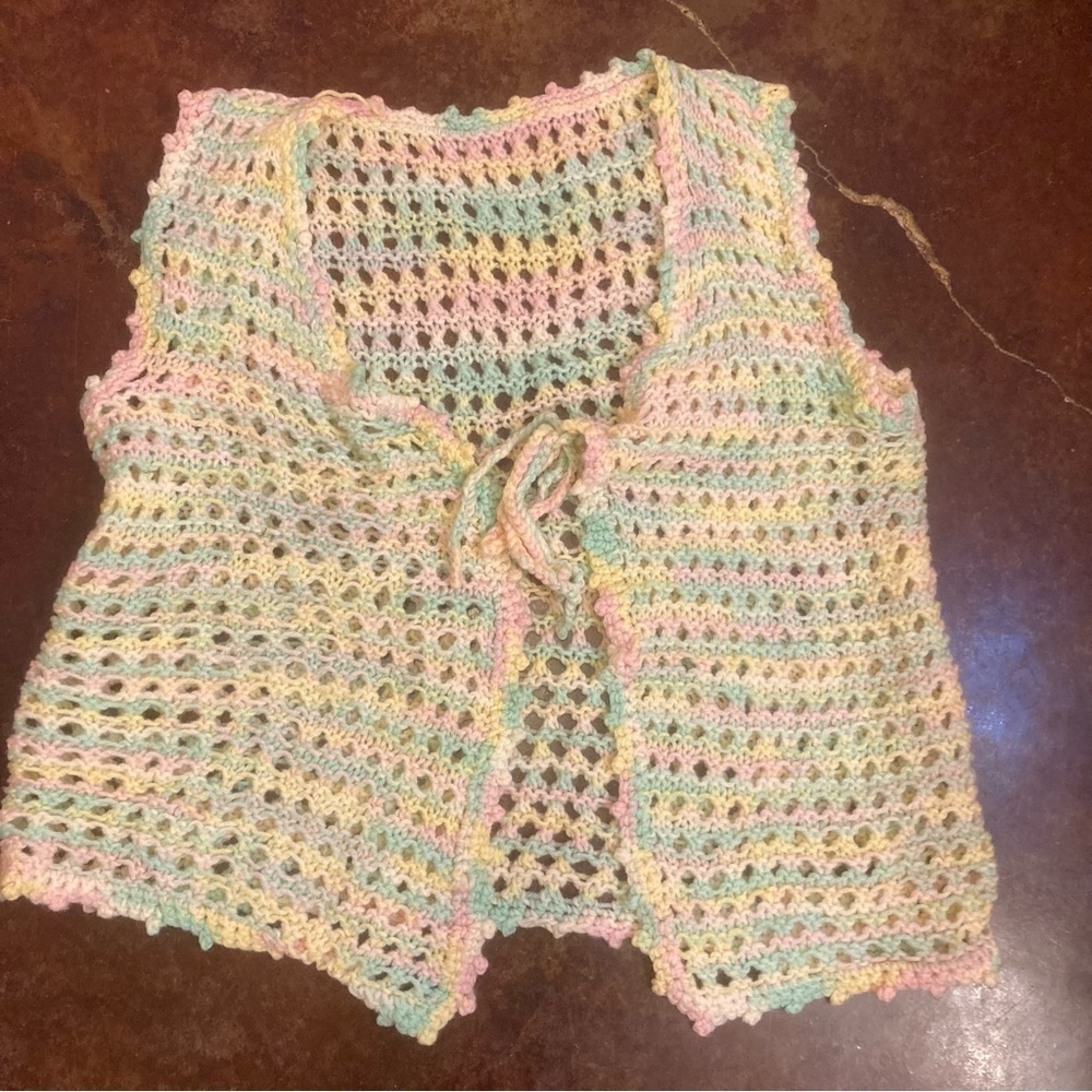 Ladies Handmade Vintage Crocheted Pastel Sweater Vest